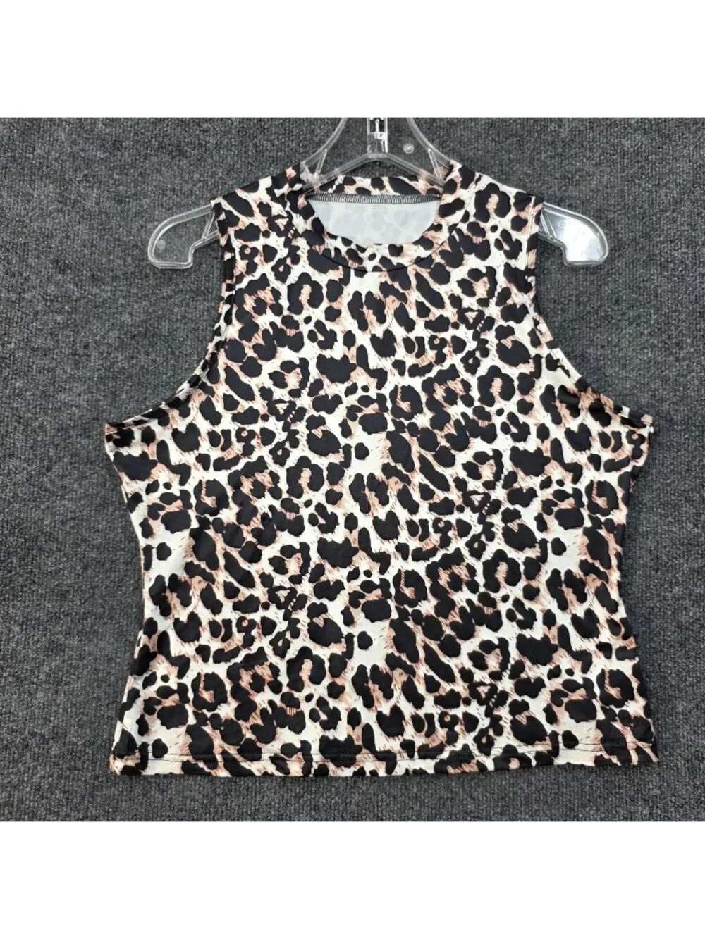 Leopard Print Crop Tank Top XL Black Tan Mob Wife Feminine Maximalist Rockstar